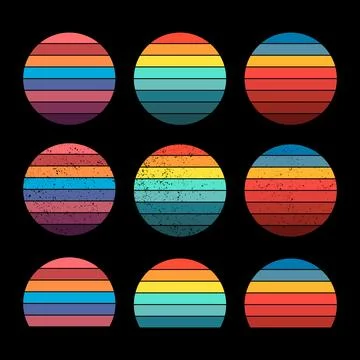 Retro vintage circle sunset background grunge sun vector element Stock Illustration