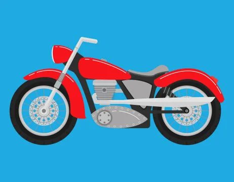 Retro vintage classical motorcycle of red color. Two-wheeled vehicle. Stock Illustration