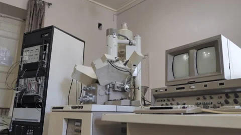 Retro Vintage Computer PC And Other Research Equipment In The lab Stock Footage 179487106
