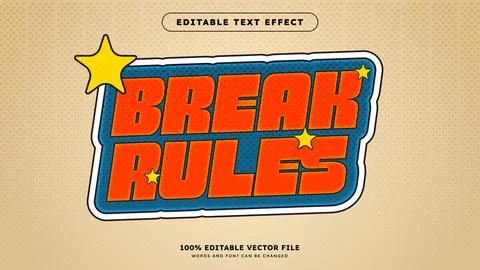 Retro vintage editable text effect break rules 3d cartoon style Stock Illustration