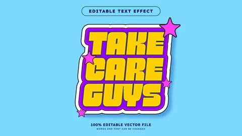 Retro vintage editable text effect take care 3d cartoon style Illustrazione stock