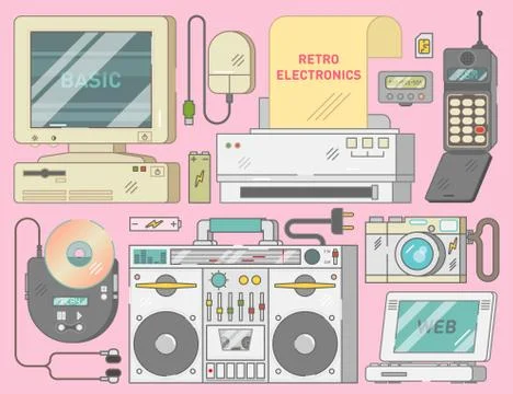 Retro vintage electronics set Stock Illustration