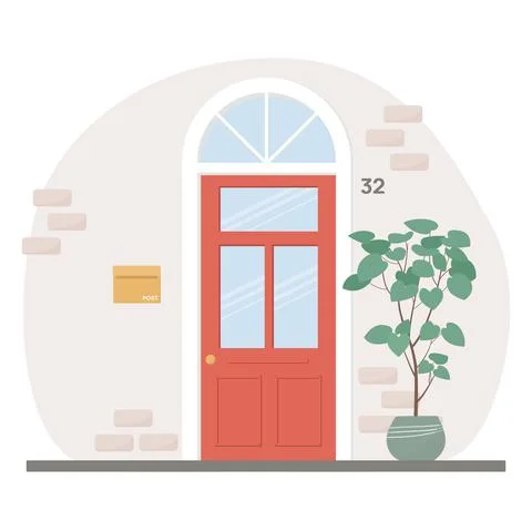 Retro vintage front doors. Vector illustration on white isolated background Stock Illustration
