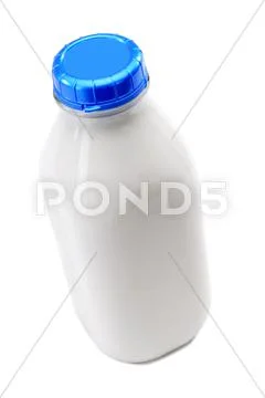 Retro Vintage Square Glass Milk Bottle Isolated On A White Background Stock-Fotos