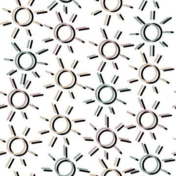 Retro vintage style pattern seamless with doodle sun shapes in pastel and black Illustrazione stock