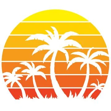 Retro Vintage Sunset And Palm Trees Stock Illustration