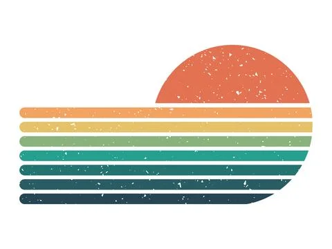 Retro vintage sunset half circle stripes abstract design on white background Stock Illustration