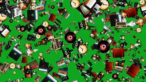 Retro Vintage Technology and Analog Gadgets Falling Stock Footage 329008569