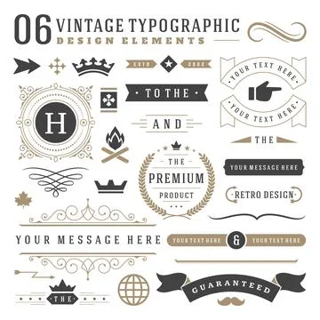 Retro vintage typographic design elements Stock Illustration