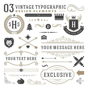 Retro vintage typographic design elements Stock Illustration