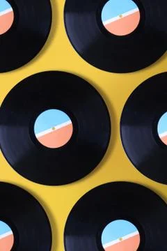 Retro vinyl pattern on yellow background Stock Photos