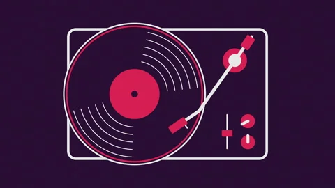 Retro Vinyl Record Player Made from Shapes on a Dark Background Stock Footage 331871673