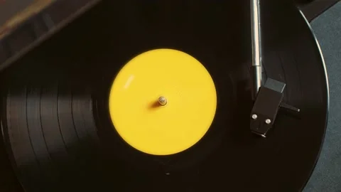 Retro Vinyl record player playing music, close-up macro shot of vintage LP disc Stock Footage 236475455