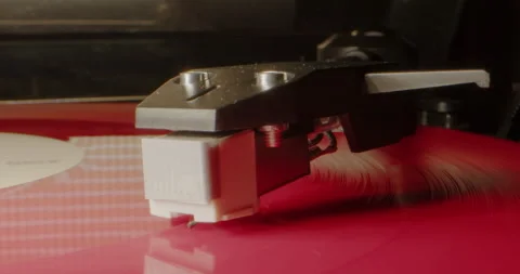 Retro Vinyl record player playing music, close-up macro shot of vintage LP disc Stock Footage 238533406