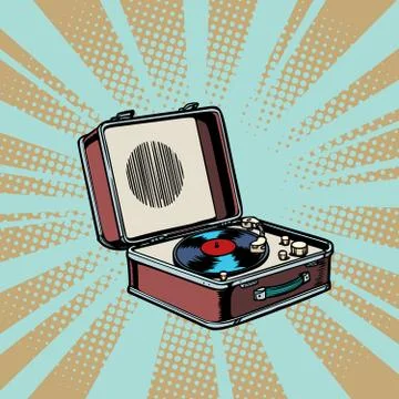 Retro vinyl record player pop art background Stock Illustration