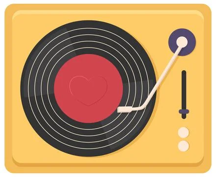 Retro vinyl record player. Top view. Vinyl record with a heart shape on it Stock Illustration