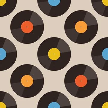 Retro vinyl records seamless vector pattern. Illustrazione stock