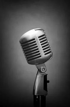 Retro vocal studio microphone over grey background with shadows added Stock Illustration