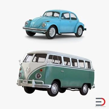 Retro Volkswagen Cars 3D Models Collection 3D Model