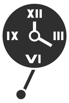 Retro wall clock with pendulum. Time black icon Stock Illustration