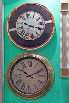 Retro wall clocks Stock Photos
