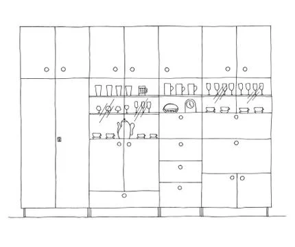 Retro wall unit. Hand drawn vector illustration of a sketch style. Stock Illustration