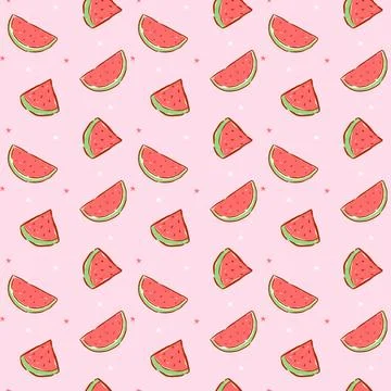 Retro watermelon sunglasses seamless pattern with playful hand drawn doodle.. Stock Illustration