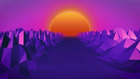Retro Wave animation. Sun over the grid. Synthwave Landscape. Stock Footage 165995093