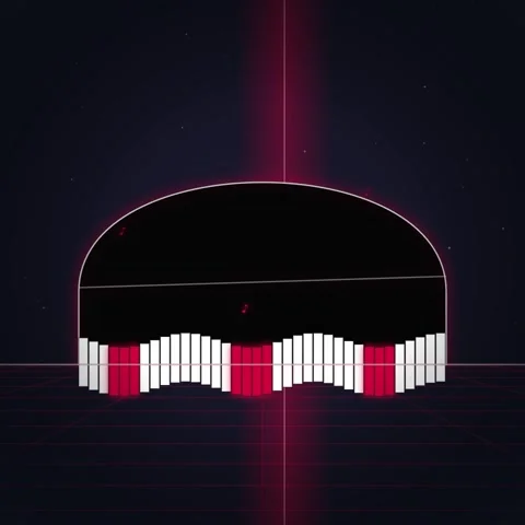 Retro Wave Equalizer HUD Interface with Neon Grid and Red Beam Stock Footage 348198679