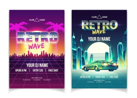 Retro wave music performance vector flyer template Stock-Illustration