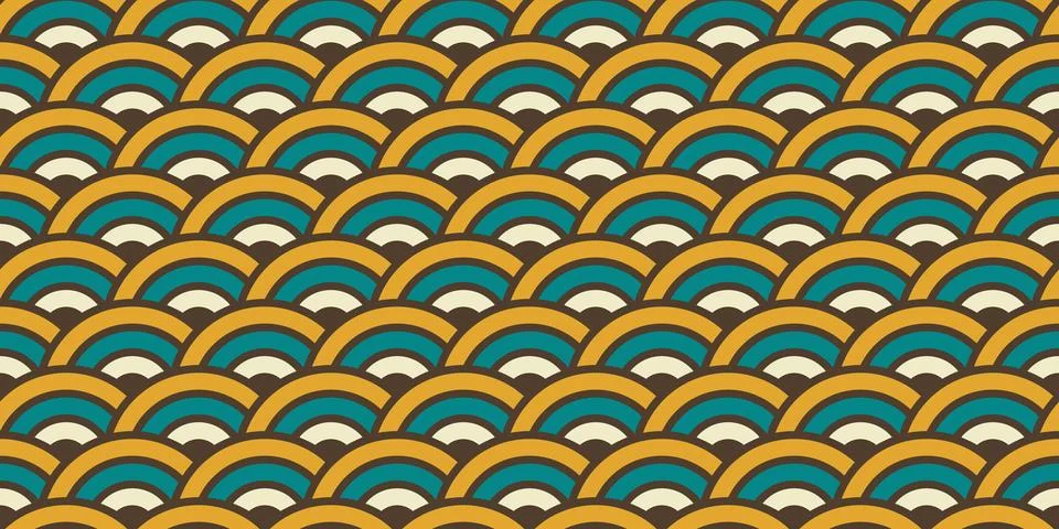 Retro wave pattern. Oriental arc ornament seamless background. Vintage イラスト素材