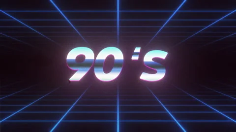 Retro wave style background. 90’s sign with glitch flickering effect. Stockbeeldmateriaal 142315157