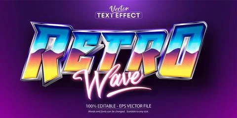 Retro wave text, retro style editable text effect Stock Illustration