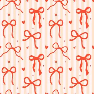 Retro Wavy Bows Seamless Pattern Whimsical Squiggle Hand Drawn on striped b.. Stock Illustration