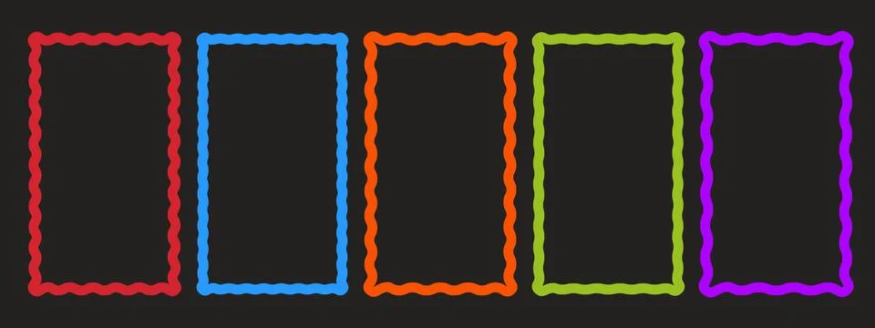 Retro wavy frames set. Trendy curved rectangle frame box. Modern vector tem.. Stock Illustration