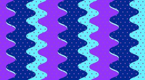 Retro Wavy Pattern With Polka Dots in Purple and Blue Abstract Seamless Bac.. Stock Illustration