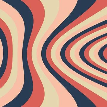 Retro wavy stripes pattern in warm beige coral and dark blue for vintage gr.. Stock Illustration