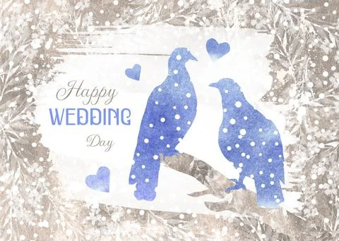 Retro wedding Horizontal creative design with a pair of birds on a branch Ilustração Stock