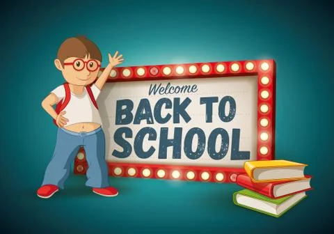 Retro welcome back to school light sign Stock Illustration