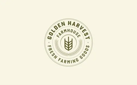 Retro wheat ear farming vector emblem provides organic family farms and eco b Stock Illustration
