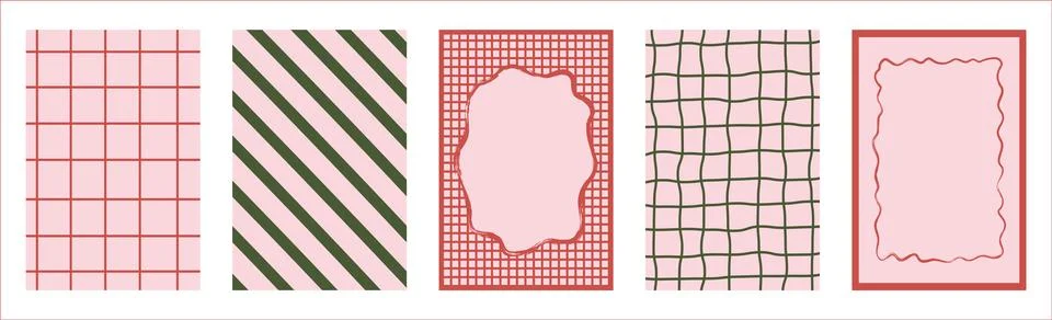Retro whimsical Christmas backgrounds set with geometric grid, diagonal stripes Stock Illustration