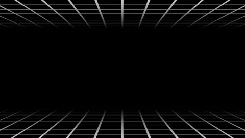 Retro white futuristic grid pattern moving in perspective on dark background Stock Footage 340459443