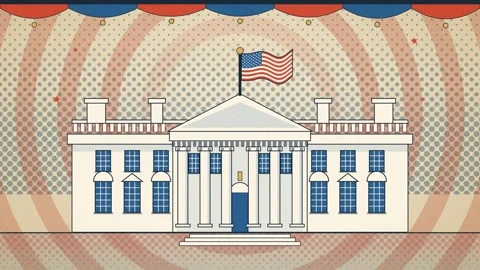 Retro-white-house-facade-bunting-halo-vintage-print-loop 스톡 동영상 343627447