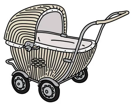 The retro wicker stroller Stock Illustration