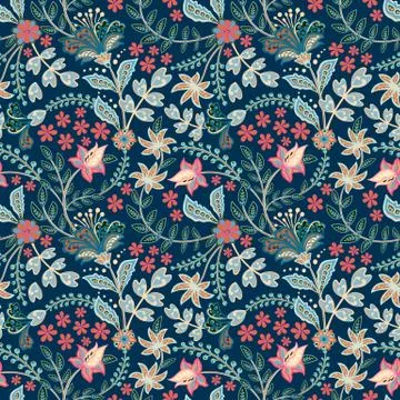 Retro wild flower pattern in the many kind of florals. Botanical Motifs Stock Illustration