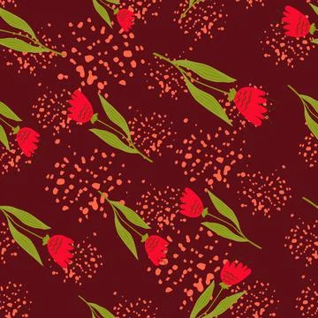 Retro wildflower seamless pattern on red background. . Illustrazione stock