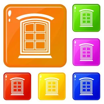 Retro window frame icons set vector color Ilustración de archivo