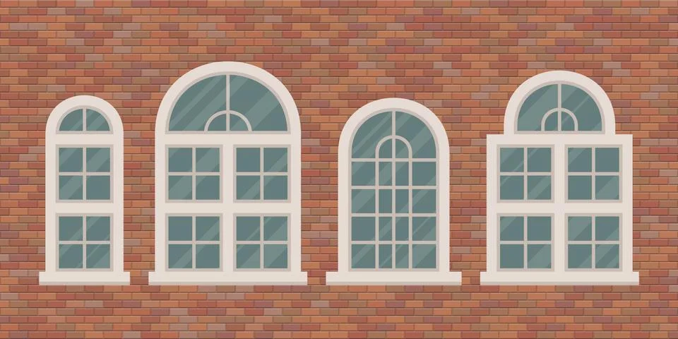 Retro windows on brick wall vector illustration Illustrazione stock