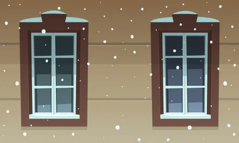 Retro Windows in Snow Stock Illustration