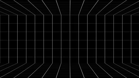 Retro Wireframe Grid Room Background White Lines on Black Stock Footage 341691679